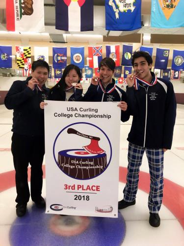 Yale Team on ice with Flags, Patrick Huang, Xiang Li, Fabian Schrey, Gregory Dellis, Michael Parker